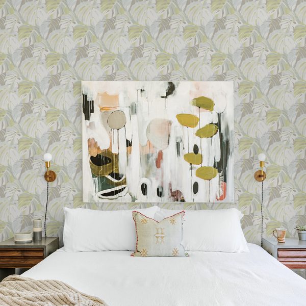 Samara Lime Monstera Leaf Wallpaper - Image 2