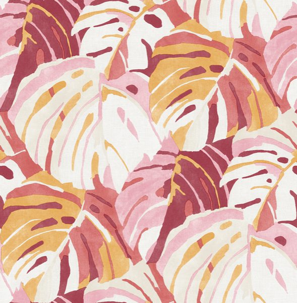 Samara Pink Monstera Leaf Wallpaper