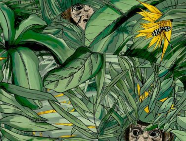 Monkey Forest Dark Green Yellow Tile