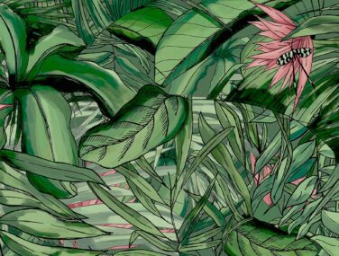 Tropical Forest Dark Green Pink Tile