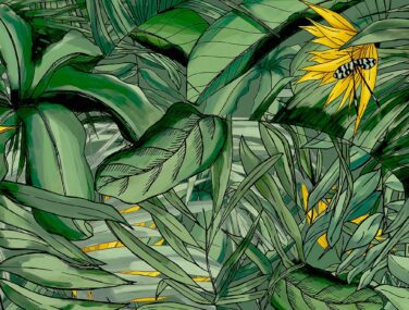 Tropical Forest Dark Green Yellow Tile