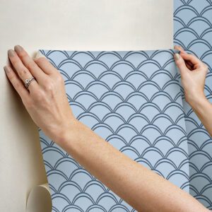Blue Deco Wave Peel and Stick Wallpaper