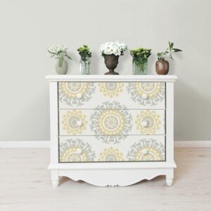 Grey and Yellow Suzani Peel & Stick Wallpaper