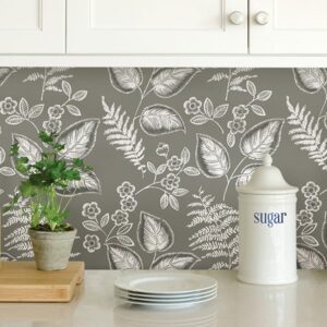 Grey Foliage Peel & Stick Wallpaper