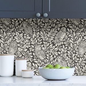 Charcoal Sleepy Owls Peel & Stick Wallpaper