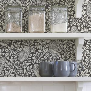 Charcoal Sleepy Owls Peel & Stick Wallpaper