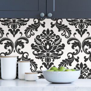 Ariel Black and White Damask Peel And Stick Wallpaper