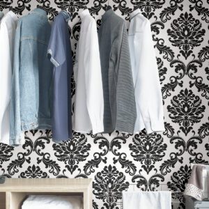 Ariel Black and White Damask Peel And Stick Wallpaper
