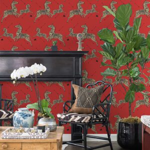 Masai Red Zebra Safari Scalamandre Self Adhesive Wallpaper