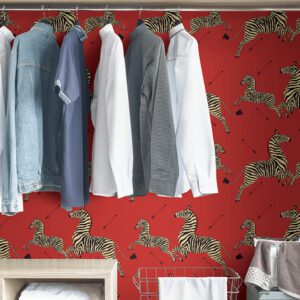 Masai Red Zebra Safari Scalamandre Self Adhesive Wallpaper