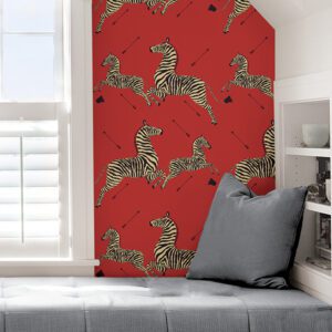 Masai Red Zebra Safari Scalamandre Self Adhesive Wallpaper
