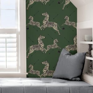Serengeti Green Zebra Safari Scalamandré Self Adhesive Wallpaper