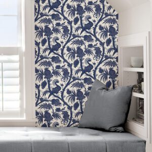 Indigo Balinese Peacock Scalamandré Self Adhesive Wallpaper