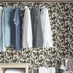 Charcoal Balinese Peacock Scalamandré Self Adhesive Wallpaper