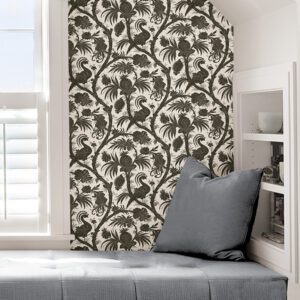 Charcoal Balinese Peacock Scalamandré Self Adhesive Wallpaper