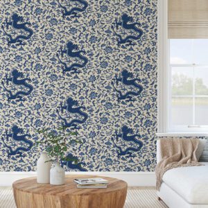 Indigo Chien Dragon Scalamandre Self Adhesive Wallpaper