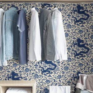 Indigo Chien Dragon Scalamandre Self Adhesive Wallpaper