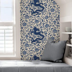 Indigo Chien Dragon Scalamandre Self Adhesive Wallpaper