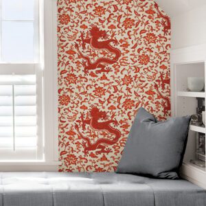 Persimmon Chien Dragon Scalamandré Self Adhesive Wallpaper