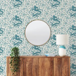 Peacock Chien Dragon Scalamandré Self Adhesive Wallpaper