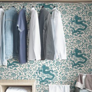 Peacock Chien Dragon Scalamandré Self Adhesive Wallpaper