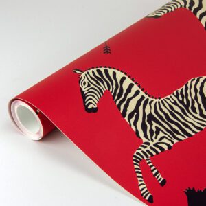 Masai Red Zebra Safari Scalamandre Self Adhesive Wallpaper