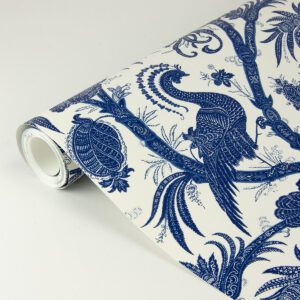 Indigo Balinese Peacock Scalamandré Self Adhesive Wallpaper
