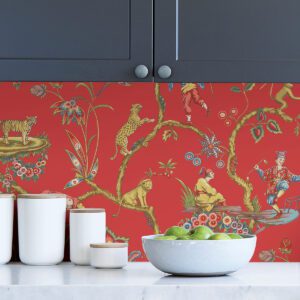 Tomato Chinoise Exotique Scalamandre Self Adhesive Wallpaper