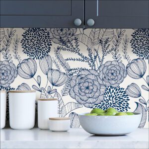 Navy Secret Garden Peel & Stick Wallpaper