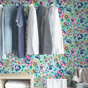 Turquoise Sunny Garden Peel and Stick Wallpaper