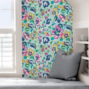 Turquoise Sunny Garden Peel and Stick Wallpaper