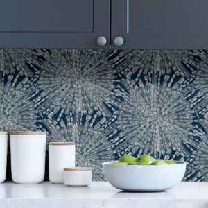 Navy Sunburst Peel and Stick Wallpaper