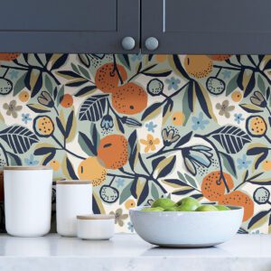 Navy Clementine Garden Peel and Stick Wallpaper