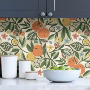 Ochre Clementine Garden Peel and Stick Wallpaper