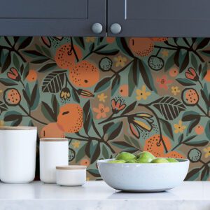 Teal Clementine Garden Peel and Stick Wallpaper