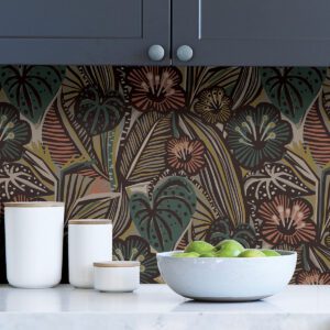 Coral Teal Lotusland Peel and Stick Wallpaper