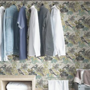 Grey Aqua Jaybird Peel and Stick Wallpaper