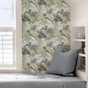 Grey Aqua Jaybird Peel and Stick Wallpaper