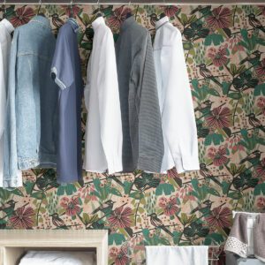 Teal Pink Jaybird Peel and Stick Wallpaper