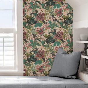 Teal Pink Jaybird Peel and Stick Wallpaper