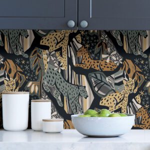Navy Gold Cat Nap Peel and Stick Wallpaper