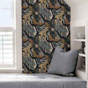 Navy Gold Cat Nap Peel and Stick Wallpaper