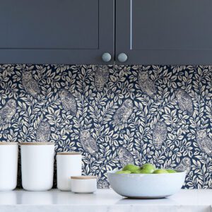 Navy Sleepy Owls Peel & Stick Wallpaper