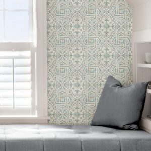 Teal and Grey Landondale Peel & Stick Wallpaper