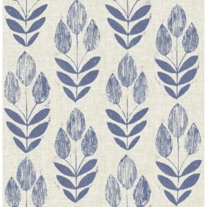 Blue Folk Tulip Peel & Stick Wallpaper