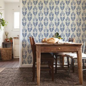 Blue Folk Tulip Peel & Stick Wallpaper