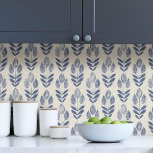 Blue Folk Tulip Peel & Stick Wallpaper