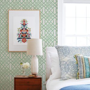 0058670 a classic trellis print with modern flair this green and white geometric peel and stick wallpaper is.jpeg