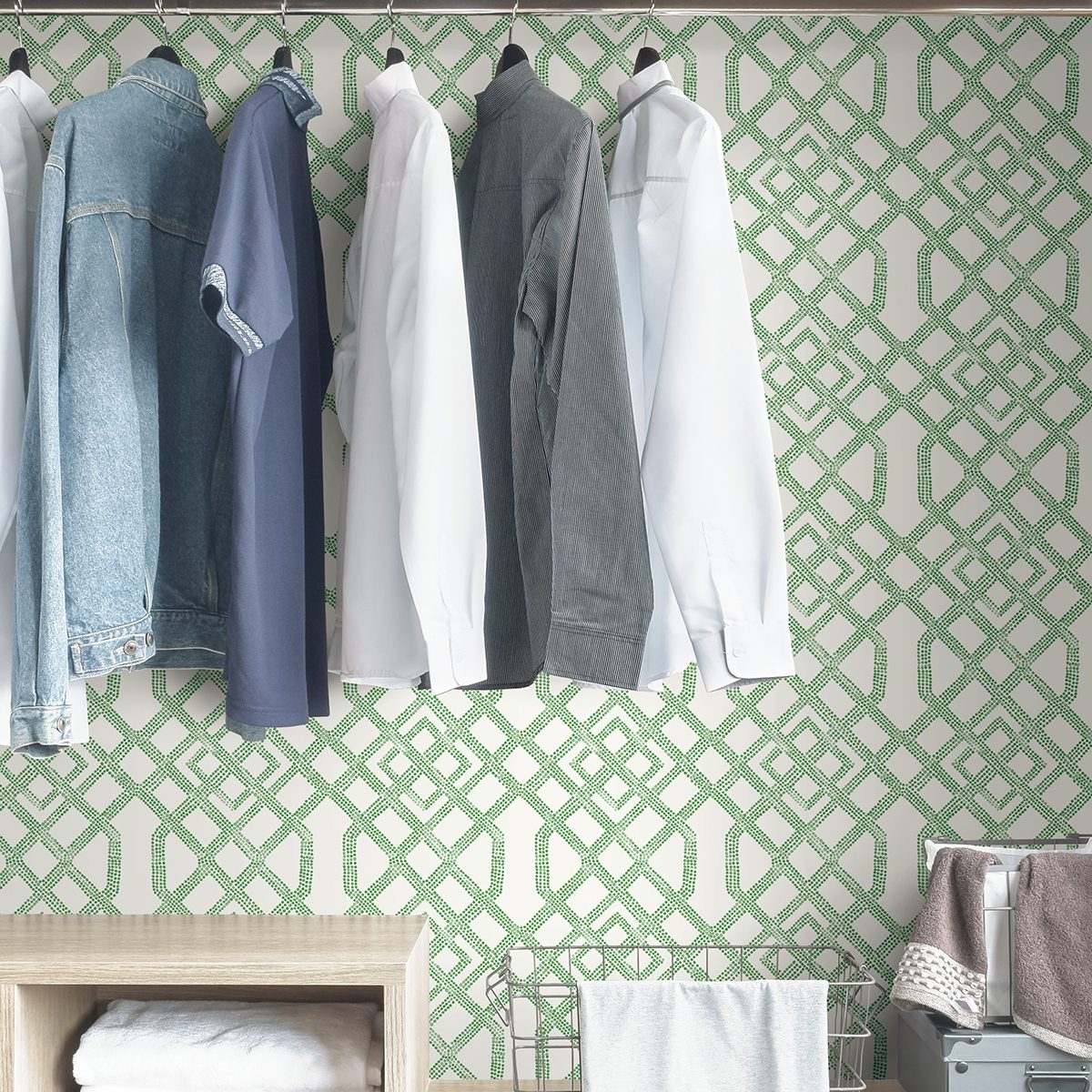 0058673 a classic trellis print with modern flair this green and white geometric peel and stick wallpaper is.jpeg