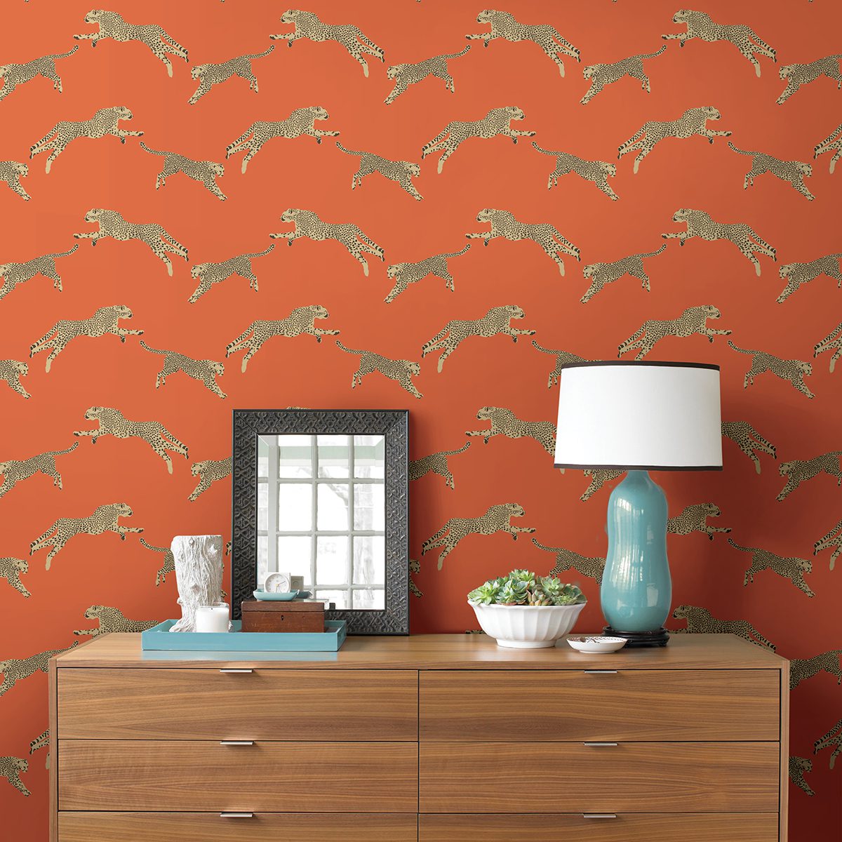 Clementine Leaping Cheetah Peel and Stick Wallpaper